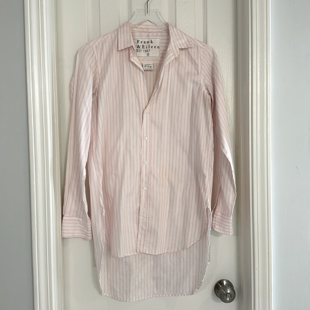 Authentic Frank & Eileen Pink & White Striped Blouse | Size Small | EUC